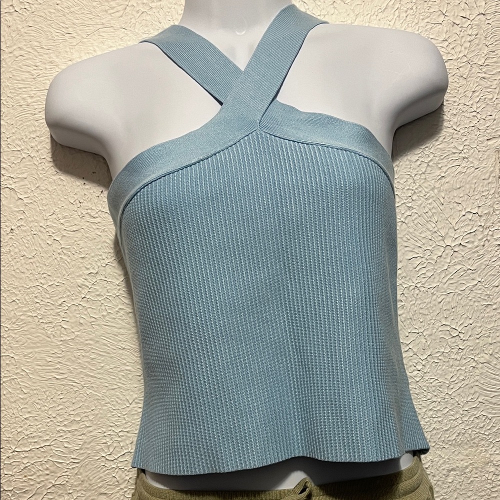 Stylish Women's Cross-Strap Tank Top in Light Blue